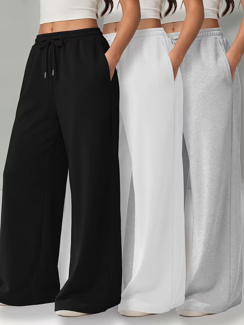 Pack of 3 Comfortable Everyday Pants – Black, White & Grey