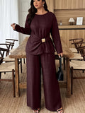 Women's Premium Textured Top & Wide Leg Pants Set