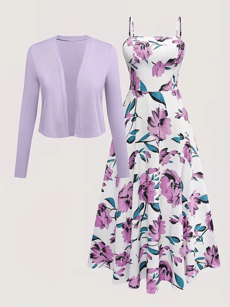 Midnight Bloom 2-Piece Midi Dress Set