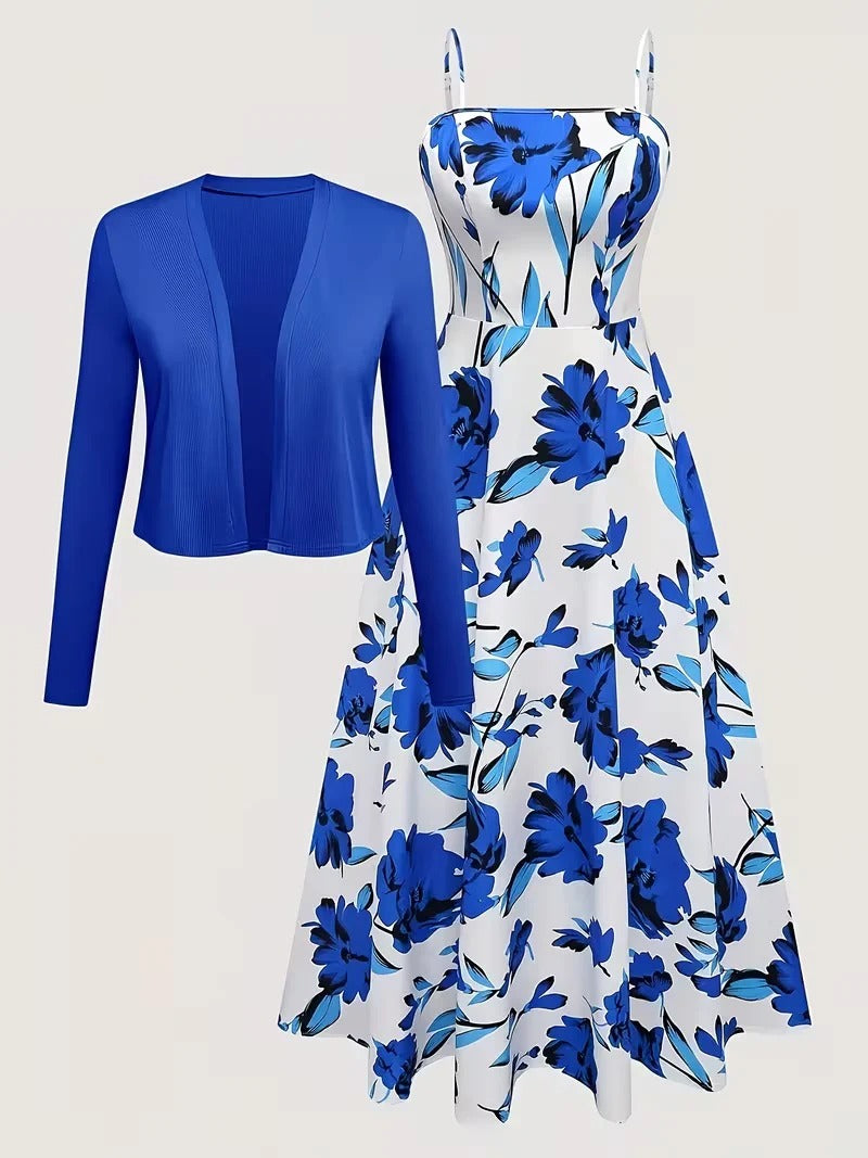 Midnight Bloom 2-Piece Midi Dress Set
