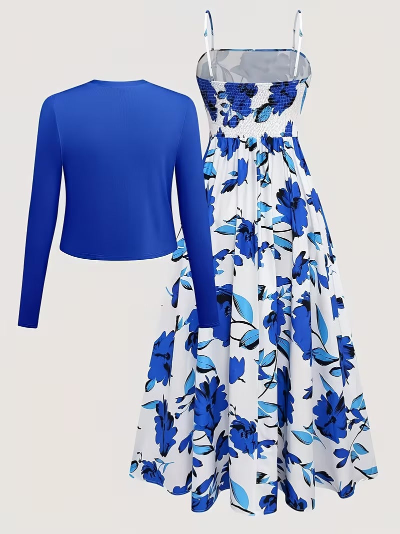 Midnight Bloom 2-Piece Midi Dress Set
