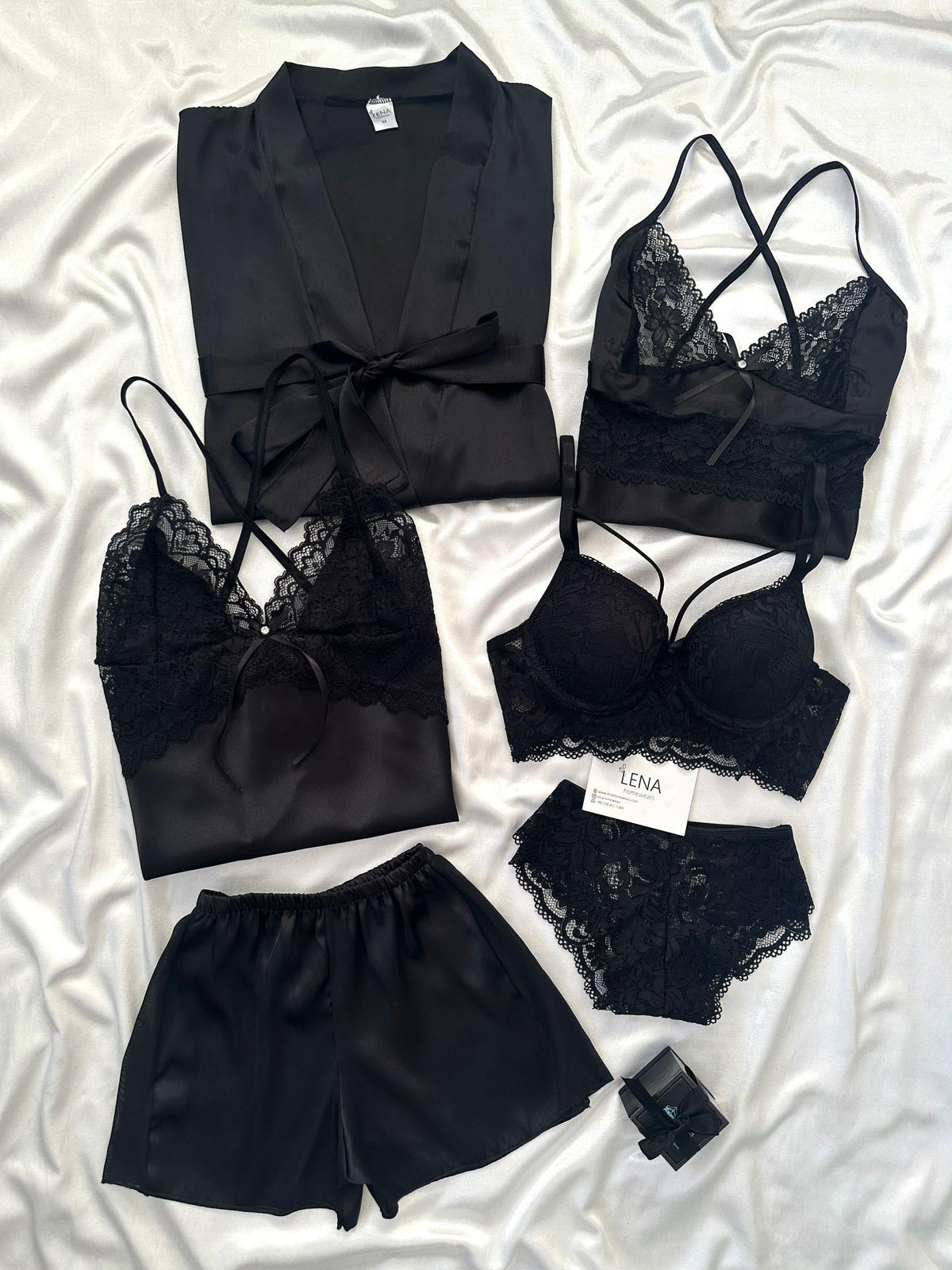Black Love Night Suit &amp; Bra Panty Set Combo for Women's