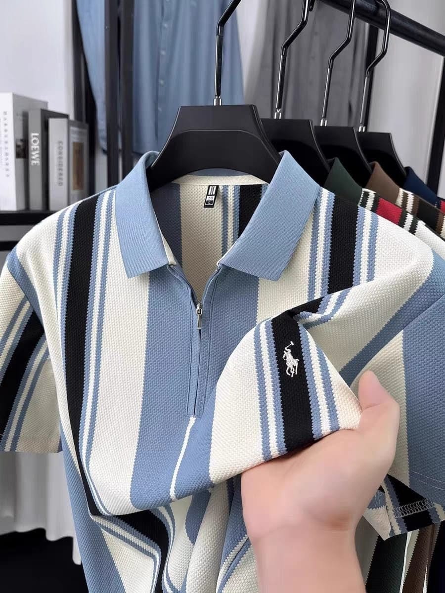 Vertica Stripe Zip Polo