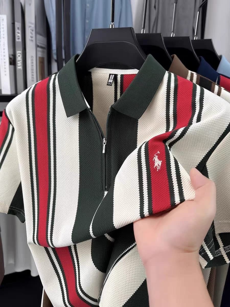 Vertica Stripe Zip Polo