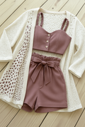 Light Maroon Night Suit &amp; Bra Panty Set Combo
